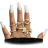 Rrdaily Vintage Gold Zircon Heart Bow Statement Knuckle Ring Set for Women,Trendy Geometric Love Bowknot Snake Stacked Joint Ring,Charm Jewelry Accessories Gifts