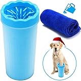 FOCUSPET Portable Dog Paw Cleaner, 9 Inch High XL Soft Silicone Pet Foot Washing Cleaning Brush Cup with 11.8 x 11.8 inch Towel