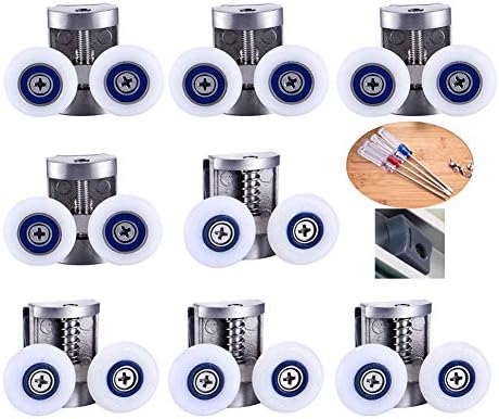 wheel 8× Stainless Steel Pulley - The Bathroom Hanging is Quiet and Durable, and It Does Not Rust. It is Suitable for Shower Glass Doors (4 Upper and 4 Lower