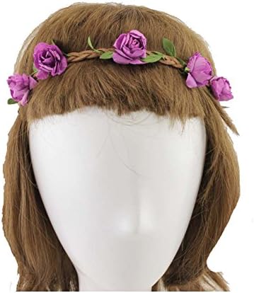 Kewl Fashion Seaside Beach Big Floral Crown Garland Halo Bridal Wreath Headband (Purple)