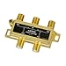 ANTOP ANTENNA Low-Loss 4 Way Coaxial Splitter for TV Antenna and Satellite 18K Gold-Plated Chassis 2GHz - 5-2050MHz All Port DC Power Passing, 4-Way Splitter (ANTV707-1)