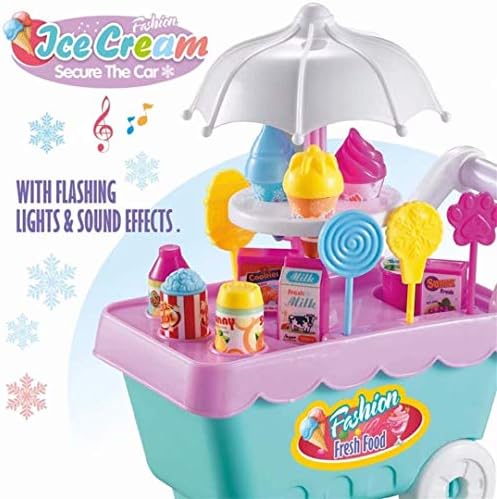 LOVEACH 16 PCS Ice Cream Candy Trolley Carts Pretend Play Set for Baby Kids with Music Light Best Gift for Boys and Girl