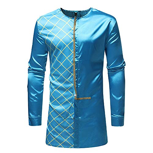 Clearance! Mens Shirts Luxury Dashiki Button Down Slim Fit African Ethnic Printed Long Sleeve Dress Shirt Top (Blue, M)