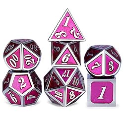 DnDnD Solid Metal Dice Set, Rose Pink D&D Metal