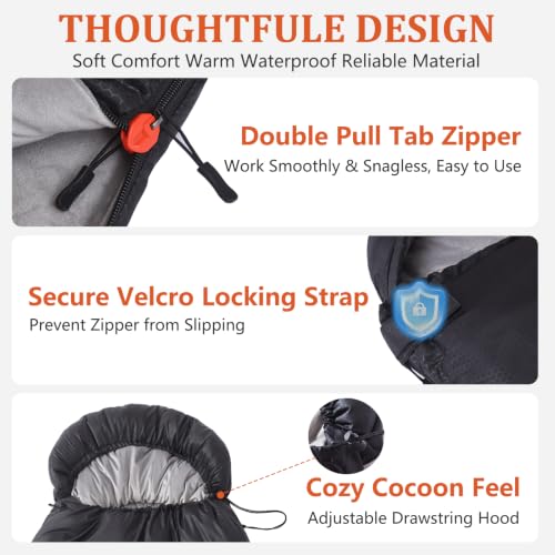 SWTMERRY- Sleeping Bag 3 Seasons (Summer, Spring, Fall) Warm & Cold Weather - Lightweight,Waterproof Indoor & Outdoor Use for Kids, Teens & Adults for Hiking, Backpacking and Camping