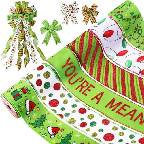 Tsorode Christmas Ribbon Wired 2.5 inch,6 Rolls 30 Yards Red and Green Christmas Ribbon for Tree/Bow/Wreath Supplies,Wired Ribbons Crafts Xmas Decorations