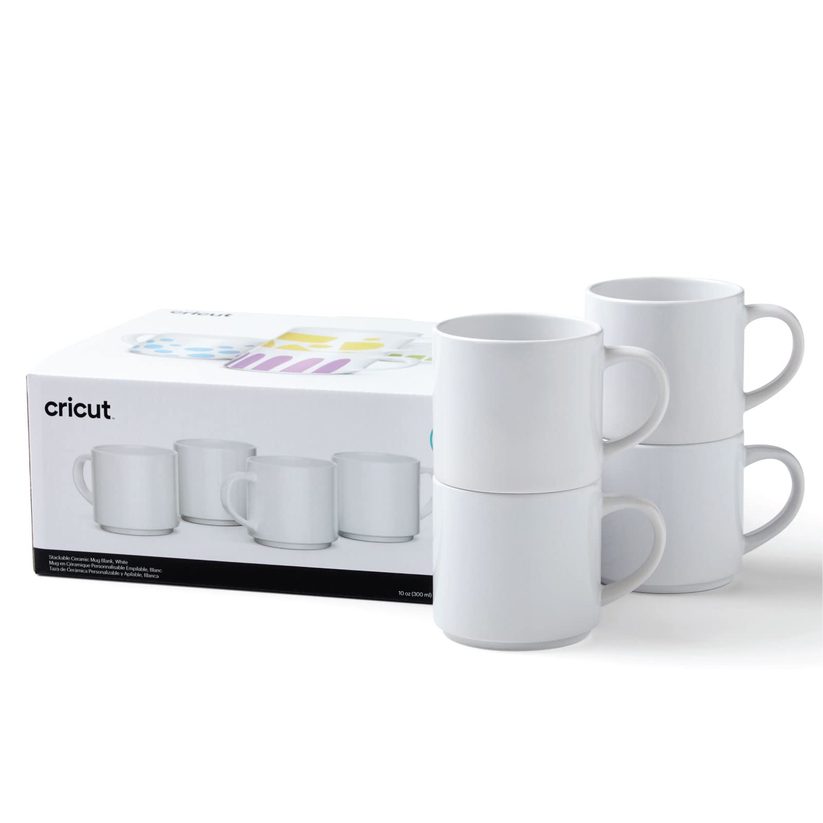 Cricut Stackable Blank Mugs | White | 300ml (10oz) | 4 x Infusible Ink Sublimation Mugs | for use Mug Press Infusible Ink,2009392