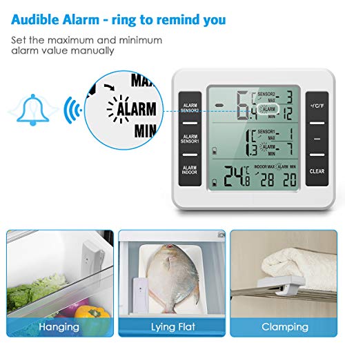 Brifit Indoor Outdoor Thermometer, Refrigerator Thermometer, Sensor