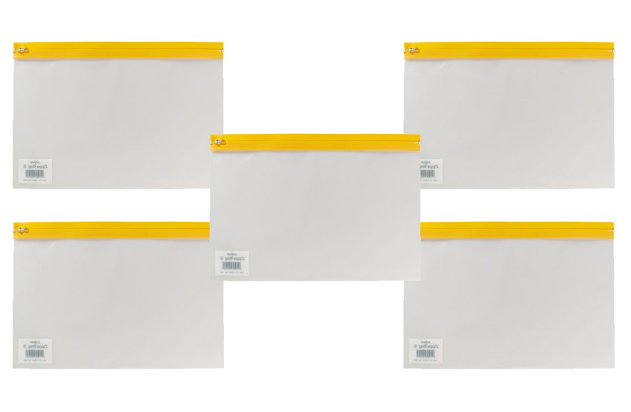 Snopake A4 Plus Zippa-Bag ‘S’ Classic with Write-On Label [Pack of 5] 370 x 260 mm – Transparent/Yellow Zip Strip [Ref: 12806]