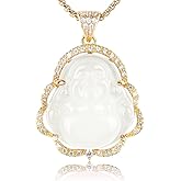 ASGIFT Laughing Buddha Necklace Cubic Zirconia Green Jade Buddha Pendant with 18K Gold Plated Chain Lucky Buddha Necklace Jewelry Gift
