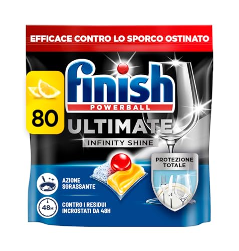 Finish Ultimate Infinity Shine Pastiglie Lavastoviglie, 80 Capsule Lavastoviglie al Limone, Pastiglie per Lavastoviglie contro lo Sporco e i Residui Incrostati