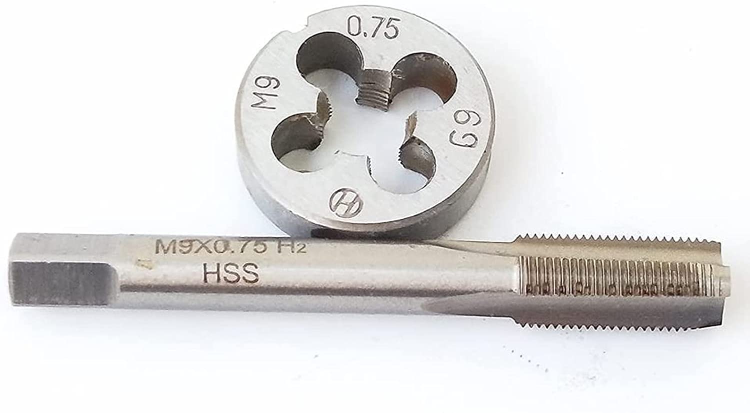 HUAZHICHUN 1PC M9×0.75mm Tap + 1PC M9×0.75mm Die, HSS Tap and Die Set Right Hand Tap