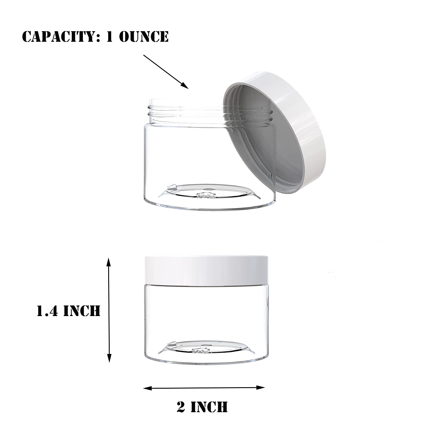 AQSXO 1 oz Plastic Pot Jars Round Clear Leak Proof Plastic Cosmetic Container Jars with White Lids for Cosmetic, Lotion, Cream, Eye shadow, 12 Pcs. : Beauty