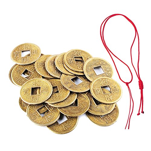 Chinese Feng Shui Coins Good Luck I-Ching Bronze Metal Good Fortune Lucky Coin for Wealth and Health (1 inch(25pcs))