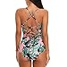 SESY Womens One Piece Swimsuits Sexy Backless Floral Printing Patterns Padded Push up Swimwear Turquoise