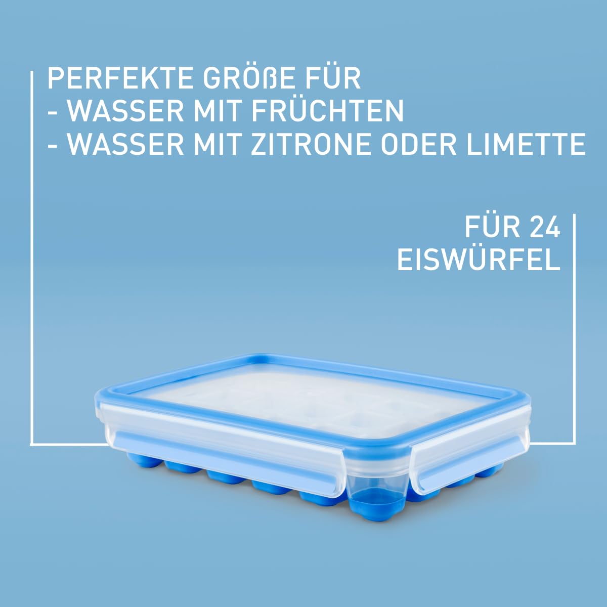 EMSA Clip & Close Frischhaltedose, Eiswürfelform, 22,6 x 16,5 x 4,9 cm, flexibler Boden, Aufbewahrungsbox, 100 Prozent dicht, spülmaschinen-, gefrier-, mikrowellenfest, Blau, Made in Germany, 514549 4