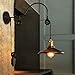 BAYCHEER Industrial Adjustable Gooseneck Wall Sconce Mounted Lamp Pulley Wall Lamp Wheel Wall Light use E26 Light Bulb Socket for Indoor Restaurant Barn, Black