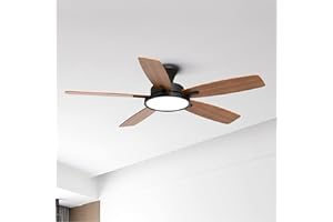 TALOYA 52 inch Ceiling Fans with Lights and Remote, Low Profile Ceiling Fan with Light, Flush Mount, Reversible, 3CCT, Dimmable, Ultra Quiet Black Ceiling Fan for Bedroom Living Room Indoor Outdoor