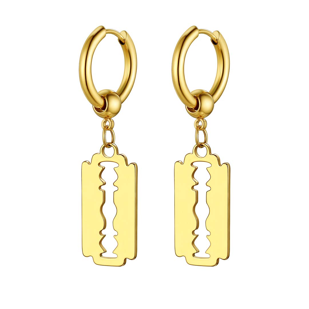 GoldChic Gold Stainless Steel Small Dangle Earrings for Men Punk Pierced Hypoallergenic Earring Cool Men's Jewellery For Son Boyfriend