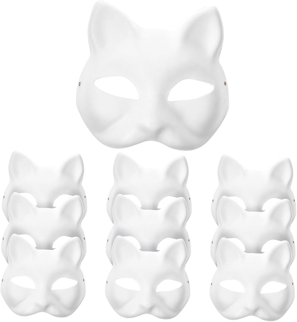 STOBOK 10Pcs White Paper Masks Unpainted Cat Half Blank for DIY Craft Party