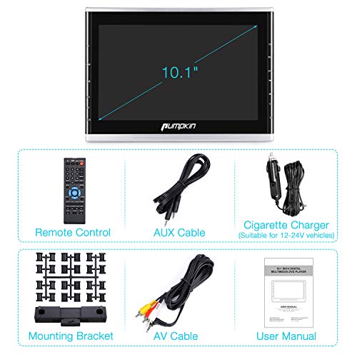 PUMPKIN 10.1 Inch Ultra-Thin Car Headrest DVD Player with Suction Drive, Support 1080P Video, HDMI, AUX, Region Free, AV in Out, USB SD, Last Memory