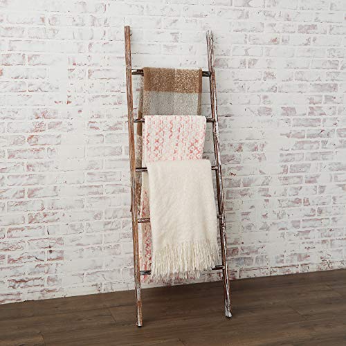 Farmhouse Accents USA Rustic Blanket Ladder Dark Brown & White