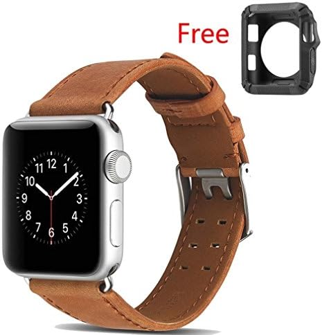 Apple Watch Band, Double buckle Genuine Leather iWatch Strap Replacement Band with Stainless Metal Clasp for Apple Watch Series 3 Series 2 Series 1 Sport and Edition (42mm, Brown)