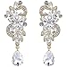BriLove Women's Wedding Bridal Dangle Earrings Bohemian Boho Crystal Flower Chandelier Teardrop Bling Earrings Clear Gold-Toned