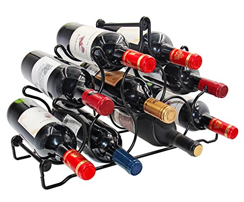 PAG 9 Bottles Metal Free Standing Countertop Wine Racks Tabletop Wine Storage Holders Stands, Black