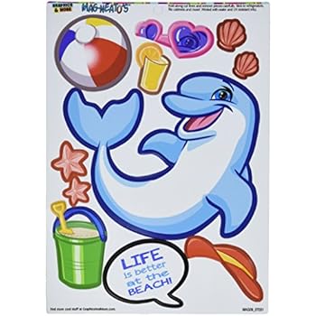 Dolphin at the Beach Dress-Up - Ocean Summer Novelty Gift Locker Refrigerator Locker Vinyl Magnet Set