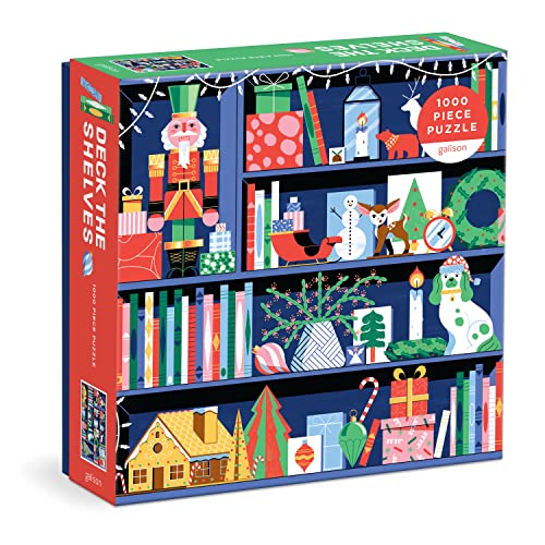 Galison Deck The Shelves – 1000 Piece Puzzle Fun and Challenging Activity with Bright and Bold Artwork of A Christmas Holiday Shelf for Adults and Families