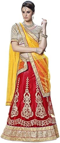 Khushali Presents Embroidered Net Lehenga Choli(Red)