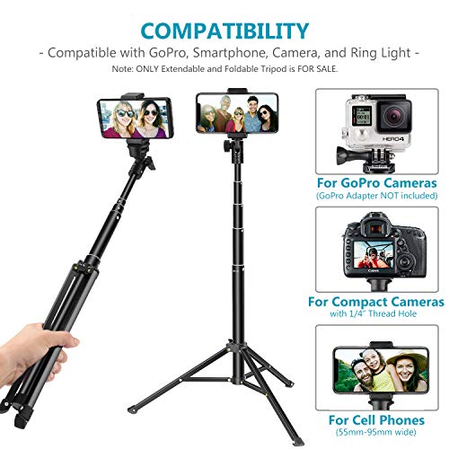 Neewer 2-in-1 Extendable Selfie Stick Monopod and Tripod Stand - Folded 16.4 inch Adjustable 17-59.5 inch for iPhone Samsung Huawei Android, GoPro Cameras (Phone Clamp and GoPro Adapter Not Included)
