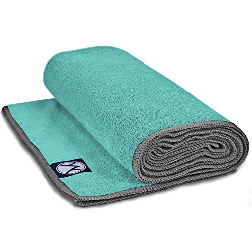 Youphoria Yoga Towel - Microfiber Bikram Hot Yoga Mat Towels - Improve Your Grip - Non Slip, Skidless If Dampened - 100% Satisfaction Guarantee! (Mint Towel/Gray Stitching, 24