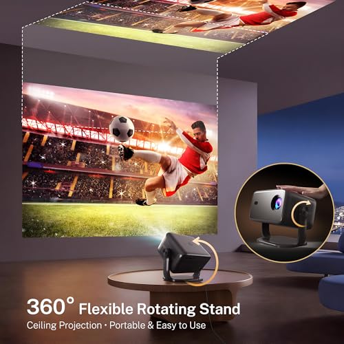 1080P Native 800 ANSI Smart Projector, Android 14, Supports 4K/8K, Air Mouse Remote Control, AI Auto Focus and Correction, WiFi 6 and BT 5.4, Hi-Res Audio, Netflix Compatible