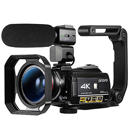 ORDRO HDR-AC3 Video Camera Ultra HD 4k Camcorder with Microphone,1080P 60fps, Digital Zoom, 3.1" IPS, Wi-Fi Camera Recorder with Infrared Night Vision, Wide Angle Lens and 2 Batteries