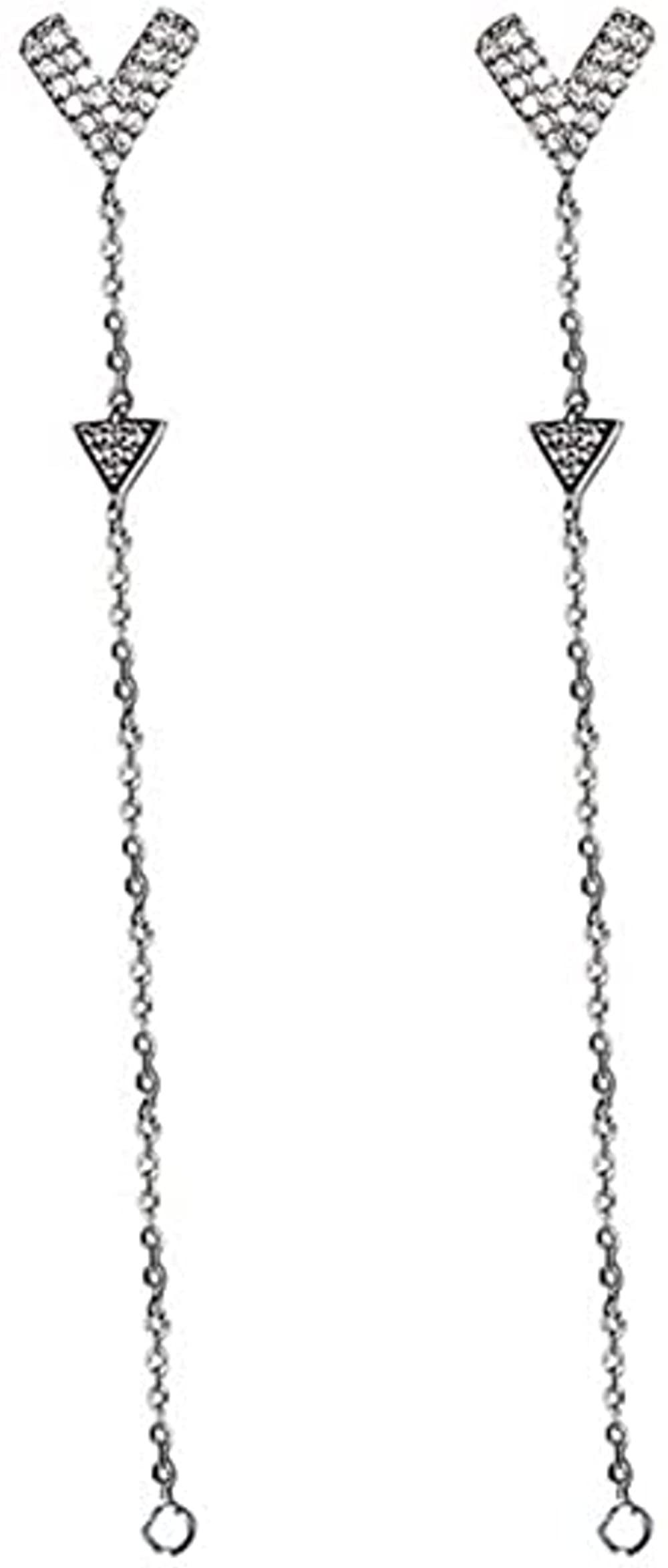 Dainty Cubic Zirconia Dangle Drop Stud Earrings Sterling Silver 925 Elegant Crystal Love Heart Threader Tassel Long Chain Earring Dangling Cute Jewelry Gifts Hypoallergenic for Women Girls BFF