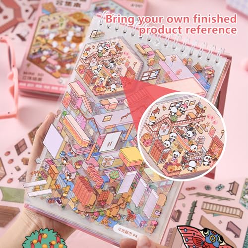 deegbbyi 20 Sets 3D House Stickers Fun, 3D House Stickers with 2 Tweezers, Miniature Sticker Scene, Fun Stacking for Adults and Children, Relieves Stress and Entertainment