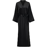 Horezsie Women's Long Silk Robes Long Satin Robes Long Kimono Robes Floral Silky Bathrobes Dressing Gown, One Size