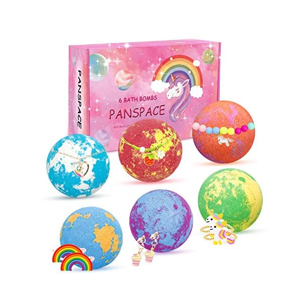 Panspace-Bath-Bombs-Gift-Set-for-Kids-6-Natural-Kids-Bath-Bombs-with-Surprise-Toy-Inside-Handmade-Spa-Fizzies-Bath-Bombs-for-Girls-with-Unicorn-Jewellery-Birthday-Christmas-Gifts-for-Kids-Girls Panspace Bath Bombs Gift Set for Kids, 6 Natural Kids Bath Bombs with Surprise Toy Inside, Handmade Spa Fizzies Bath…