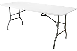 Elama 8 Foot Folding Table in White Plastic, Folding Table, Portable Long Foldable Tables, Indoor Outdoor Picnic Camping Fold Table, 6 Foot Party Table (8' Table)