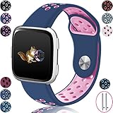 Wepro for Fitbit Versa Bands Sport Silicone Replacement Breathable Strap Bands for New Fitbit Versa Smart Fitness Watch, Small, Blue Pink