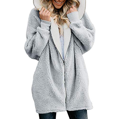 Sunhusing Women's Winter Fluffy Double-Face Fleece Zip Pullover Fashion Hoodie Warm Jacket Gray - Thumbnail 6