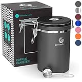Coffee Gator Coffee Canister Stainless Steel Coffee Container - Fresher Beans and Grounds for Longer - Date-Tracker, CO2-Release Valve and Measuring Scoop - Large, Gray