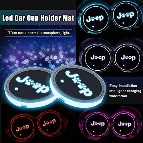 LED Car Cup Holder Lights,Jeep Interior Accessories Dog Paw Paws Logo RGB Lights Coaster USB Charging Mat Luminescent Cup Pad Atmosphere Lamp Decoration Light (2 PCS)