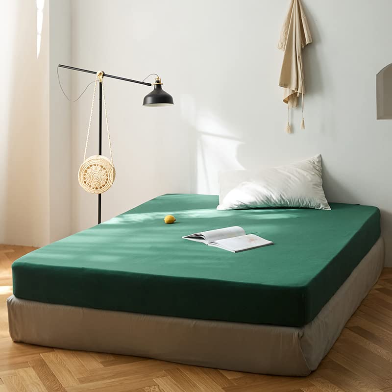 Lanqinglv Fitted sheet 150x200 cm King Size Dark Green Brushed Microfibre 35cm Deep Fitted Bed Sheet,Super Soft and Machine Washable