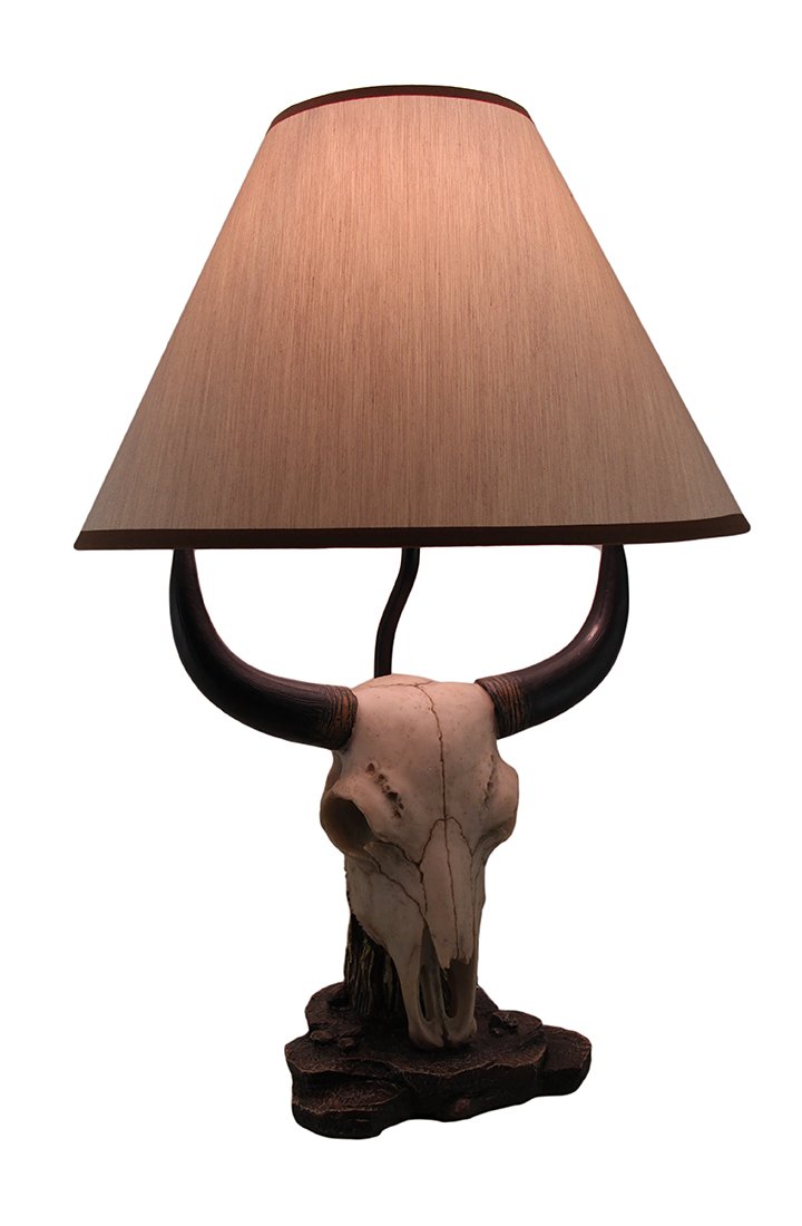 Cattle Bull Skull Lamp Shade Set Table Desk Beige Western Decor
