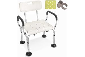 Shower Chair with Arms and Back,Big Non-Slip Rubber Tips Bath Chair,Adjustable to Toilet Seat with Handle,Use as Commode,Adju