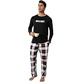 ZEFORTEX Men's Pajamas Set Long Sleeve Top with Plaid Pants Soft Sleepwear Loungewear