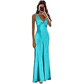 Monvelli Women's V Neck Pleated Satin Bridesmaid Dresses Long with Bow Mermaid Empire Waist Formal Prom Evening Gowns